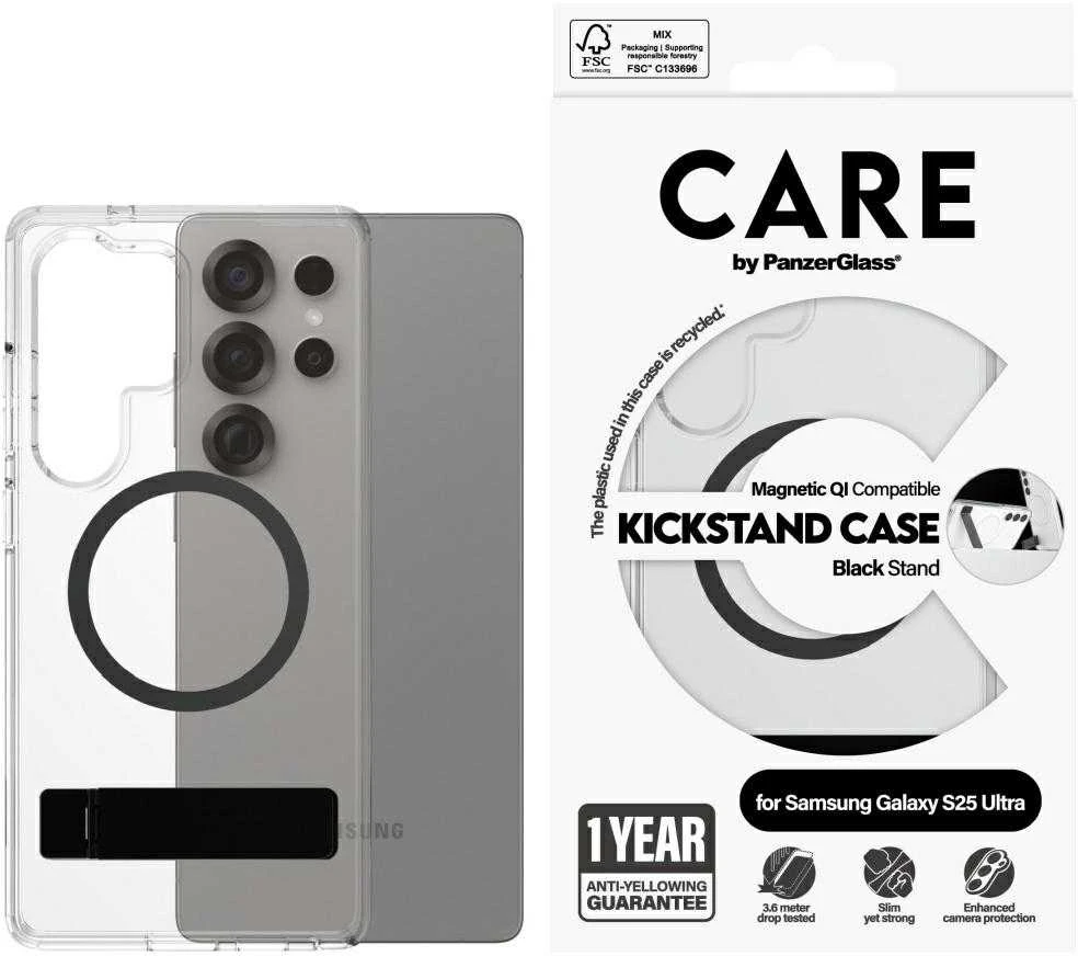 Dėklas Panzer Glass CARE by PanzerGlass Feature Juodas Kickstand & QI Samsung Galaxy S25 Ultra skaidrus