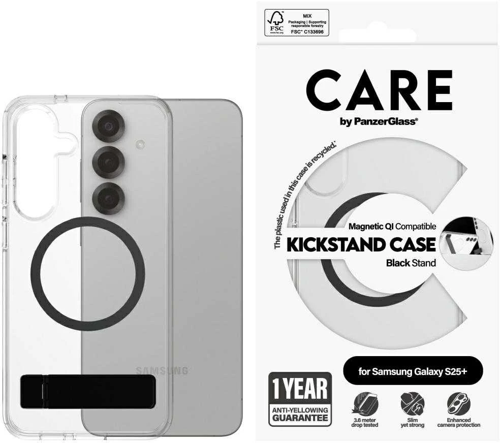 Dėklas Panzer Glass CARE by PanzerGlass Feature Juodas Kickstand & QI Samsung Galaxy S25 Plus dėkals telefonui skaidrus