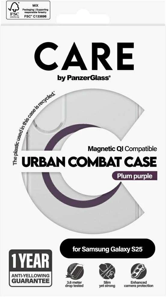 Dėklas Panzer Glass CARE by PanzerGlass Flagship Urban Combat Violetinė QI Samsung Galaxy S25 skaidrus