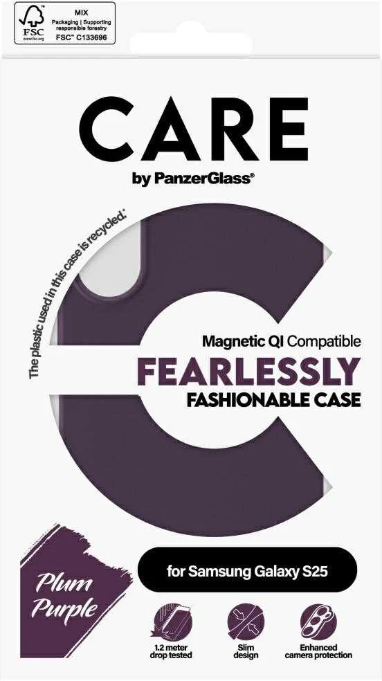 Dėklas Panzer Glass CARE by PanzerGlass Fashion QI Samsung Galaxy S25 violetinės spalvos