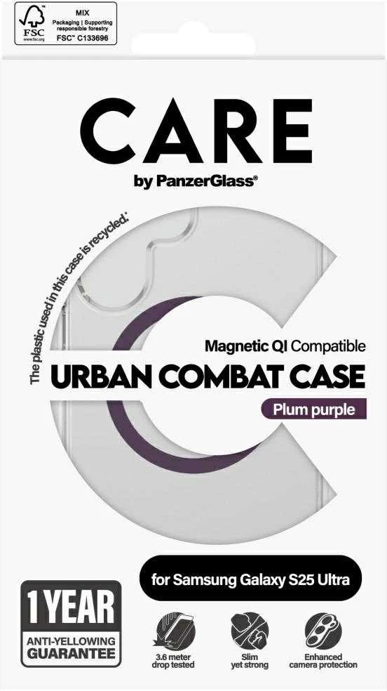 Dėklas Panzer Glass CARE by PanzerGlass Flagship Urban Combat Violetinė QI Samsung Galaxy S25 Ultra skaidrus