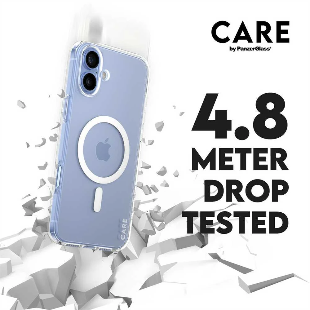 „Panzer Glass CARE“ dėklas iš „PanzerGlass“ flagmano | Nugarėlės apsauga | „Apple“ | „iPhone 16 Plus“ | Perdirbta plastikinė plėvelė | Baltas | „MagSafe“