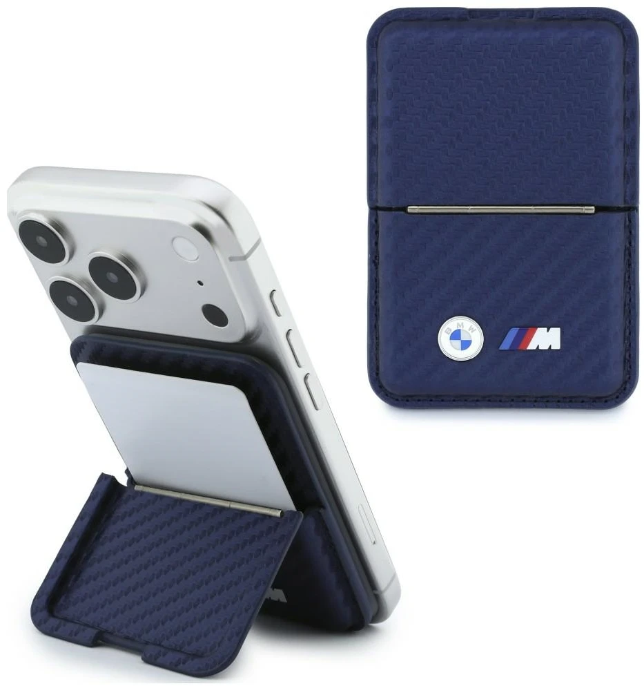 Dėklas Piniginė BMW M Carbon Metal Logos MagSafe tamsiai mėlyna