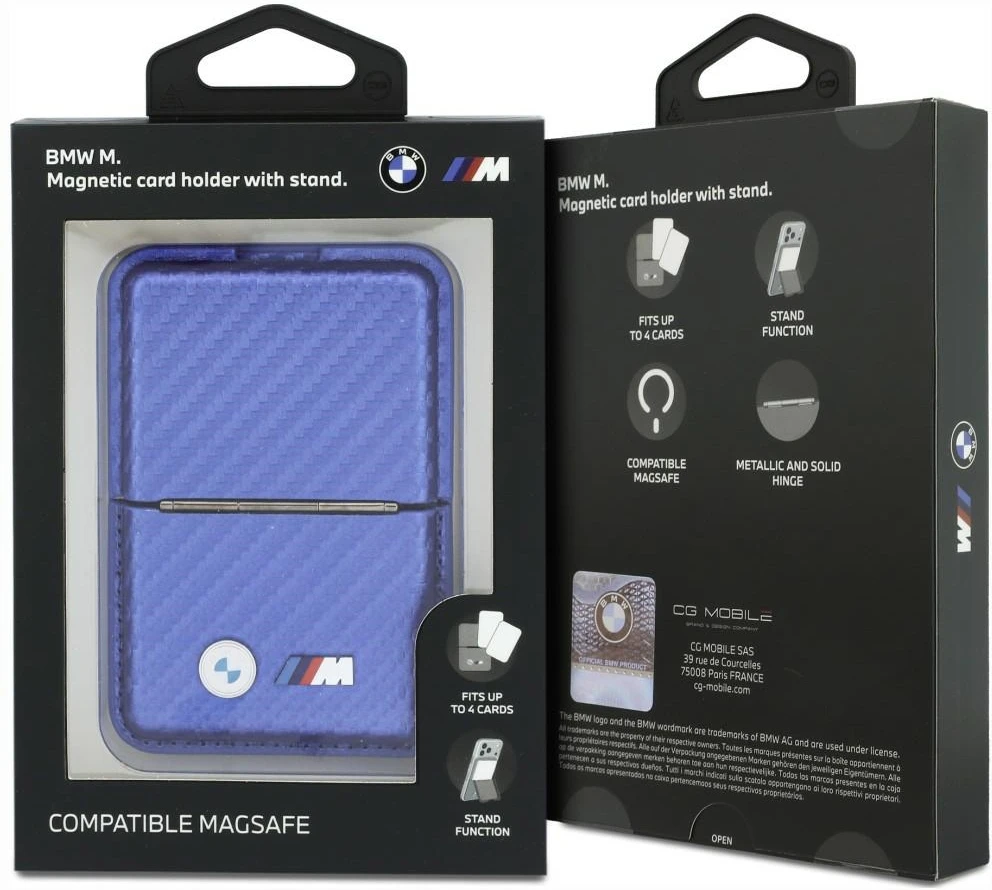 Dėklas Piniginė BMW M Carbon Metal Logos MagSafe mėlyna