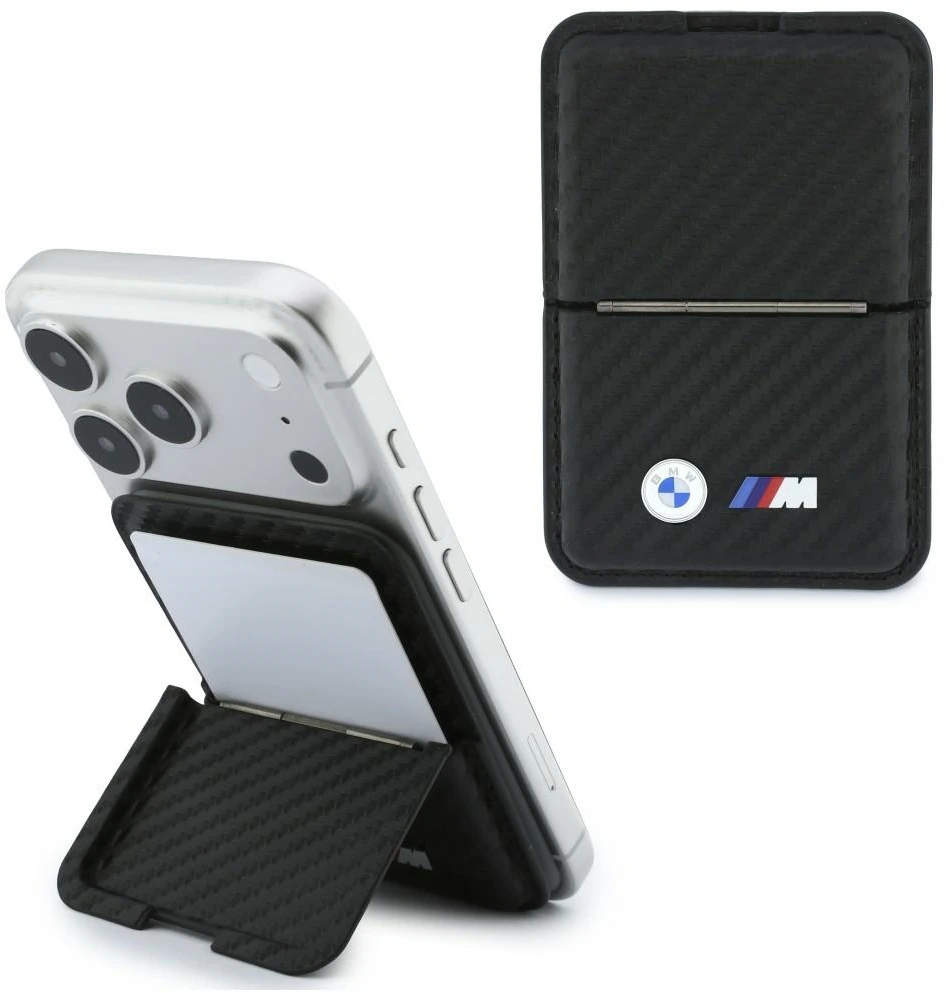 Dėklas Piniginė BMW M Carbon Metal Logos MagSafe juoda