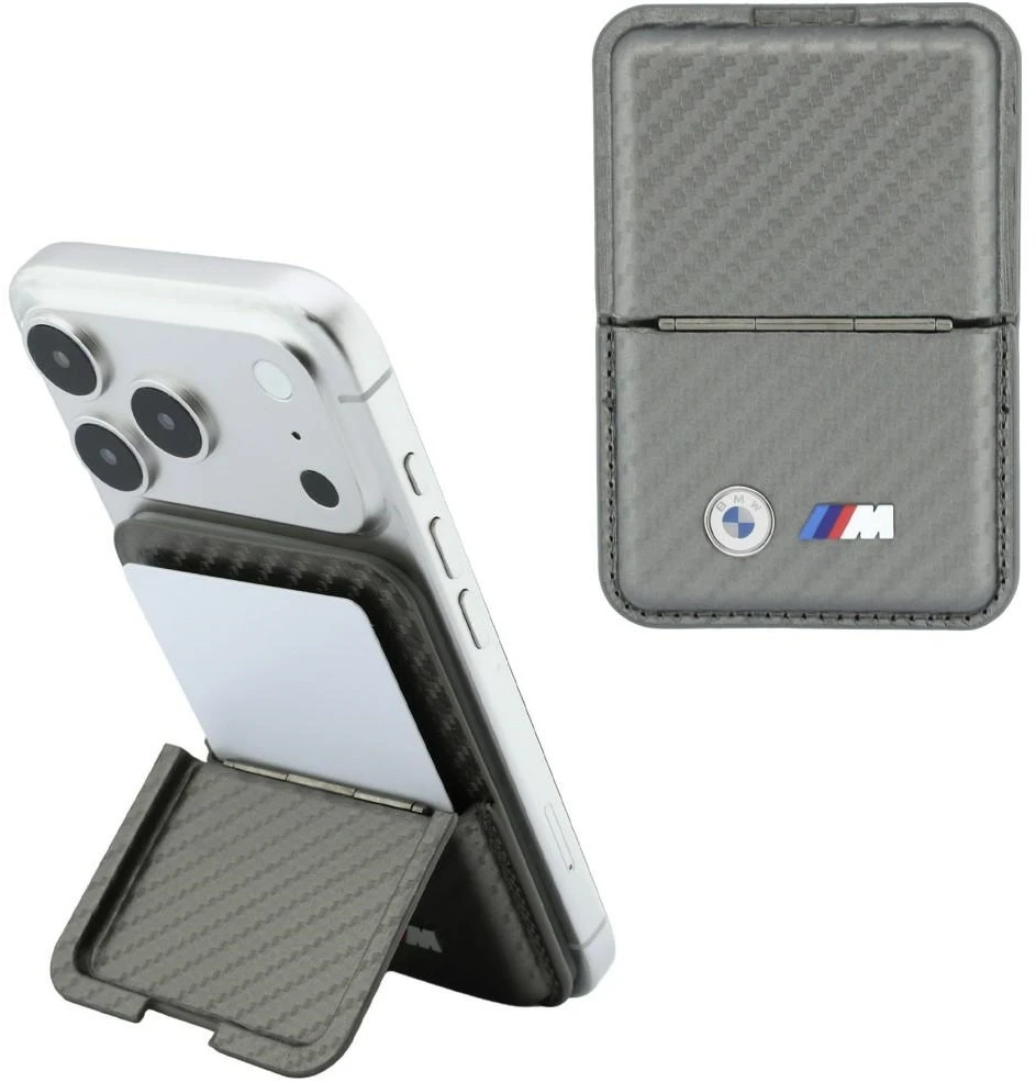 Dėklas Piniginė BMW M Carbon Metal Logos MagSafe antracito spalvos