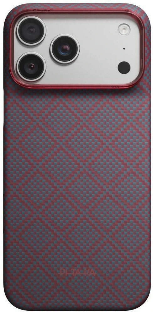 Dėklas PITAKA Edge Argyle MagSafe, skirtas iPhone 18 Pro Max / 17 Pro Max, mėlynas-raudonas