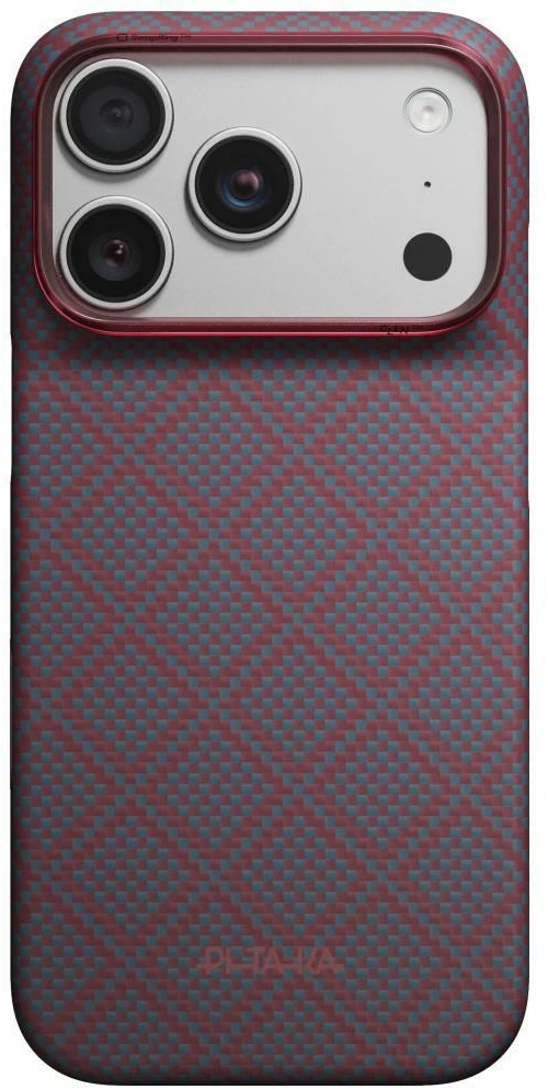 Dėklas PITAKA Edge Argyle MagSafe, skirtas iPhone 18 Pro / 17 Pro, mėlynas-raudonas