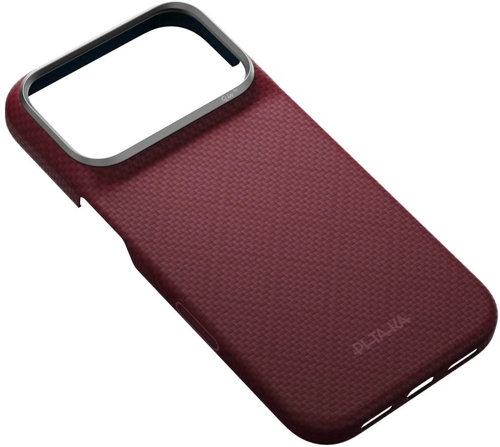 Dėklas PITAKA Edge Argyle MagSafe, skirtas iPhone 18 Pro / 17 Pro, bordo spalvos