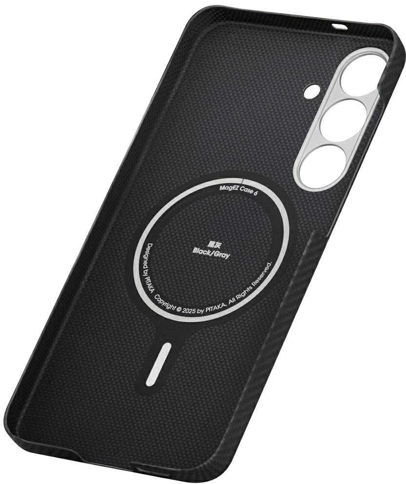 Dėklas PITAKA Ultra-Slim MagSafe, skirtas Samsung Galaxy S25, juodas pilkas