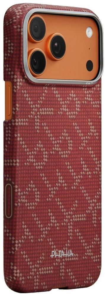 Dėklas PITAKA Ultra-Slim Monogram MagSafe skirtas Apple iPhone 17 Pro Max aukso spalvos red