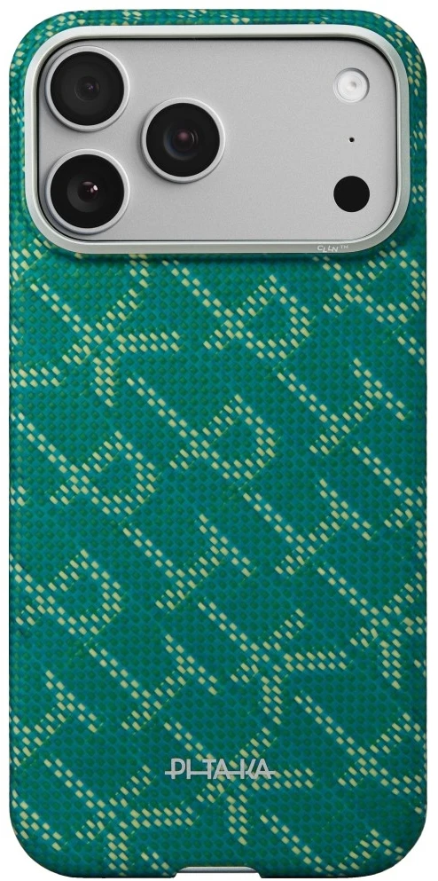 Dėklas PITAKA Ultra-Slim Monogram MagSafe iPhone 17 Pro Max auksinis žalias