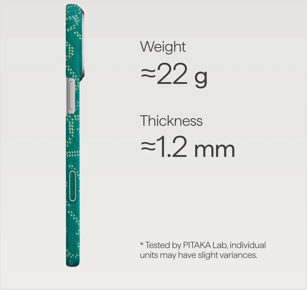 Dėklas PITAKA Ultra-Slim Monogram MagSafe iPhone 17 Pro Max auksinis žalias