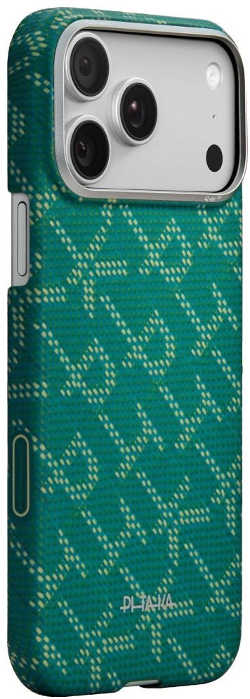 Dėklas PITAKA Ultra-Slim Monogram MagSafe iPhone 17 Pro Max auksinis žalias