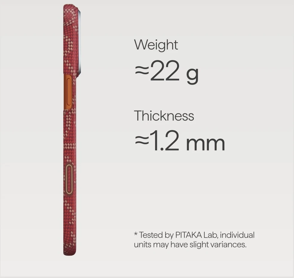 Dėklas PITAKA Ultra-Slim Monogram MagSafe skirtas Apple iPhone 17 Pro Max aukso spalvos red