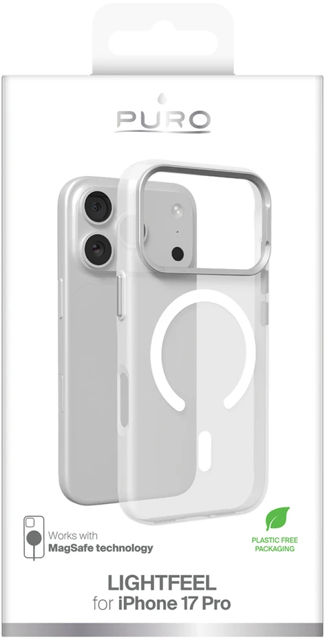 Puro „Lightfeel“ „iPhone 17 Pro“ dėklas, suderinamas su „MagSafe“ – skaidrus ir baltas