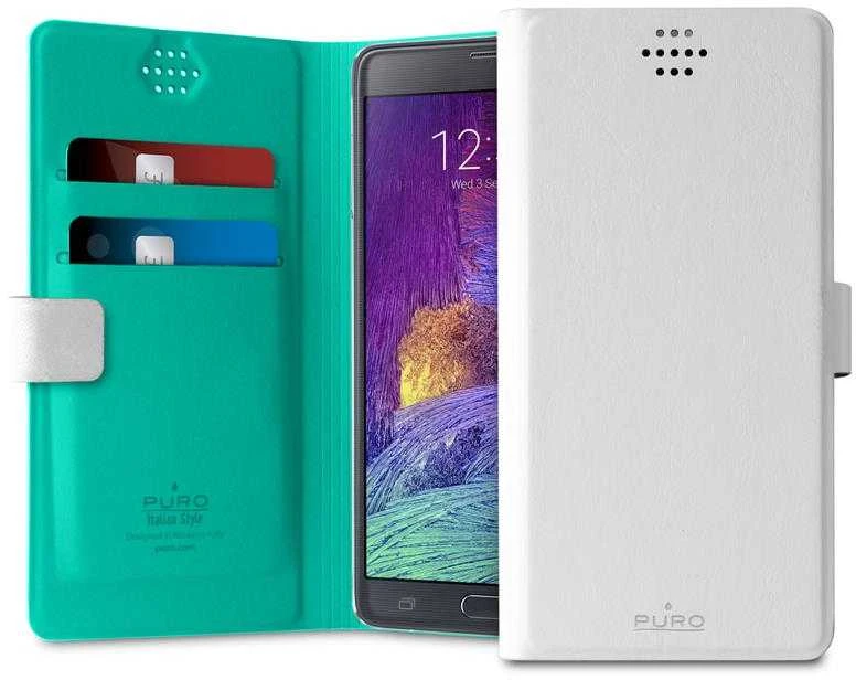 Dėklas PURO Uniwallet Bi-Color - Universal 360 ° swivel case with card slots, dydis XXL baltas