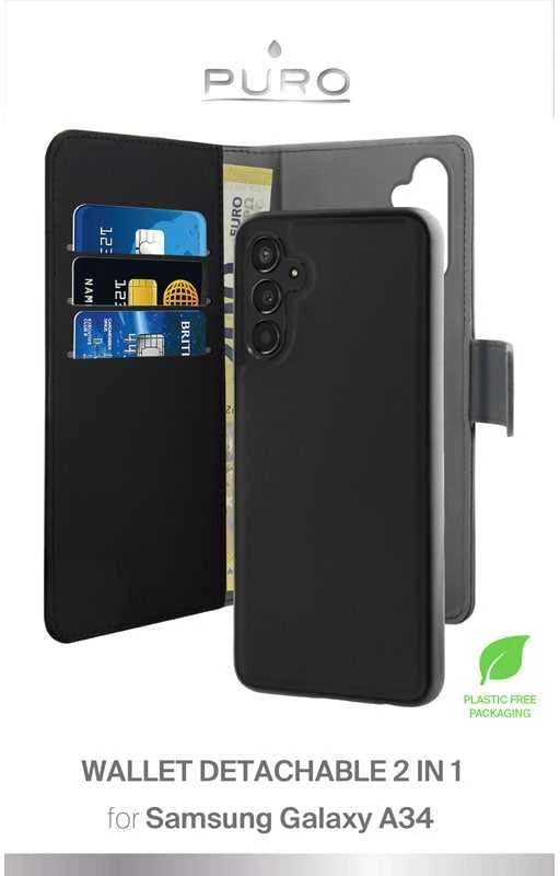 Dėklas SBS PURO Wallet Detachable - Case 2in1 for Samsung Galaxy A34 5G Juodas
