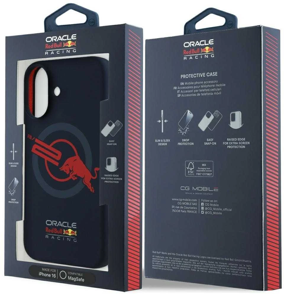 Red Bull Raudona Bull Dėklas Raudona Bull HC Silicone ORBR20 Logo Raudona Lining to Apple iPhone 16 MagSafe navy mėlynas