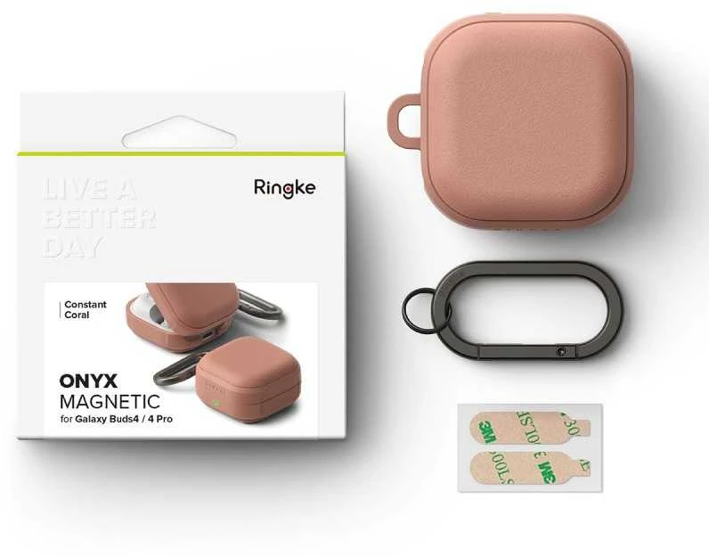 Dėklas „Ringke Onyx“ magnetinės „MagSafe“ ausinės „Samsung Galaxy Buds 4 / 4 Pro Constant Coral“