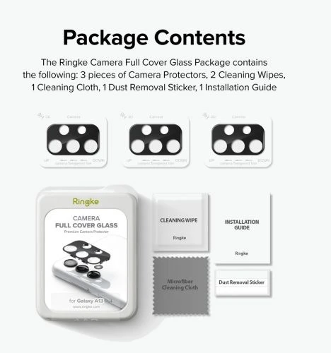 Ringke Galaxy A13 4G Camera Protector Full Cover Glass package (3 pcs) Juodas