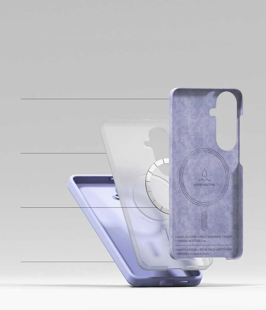 Dėklas „Ringke“ silikoninis magnetinis „MagSafe“ „Samsung Galaxy S26+ Plus“ levandų spalvos