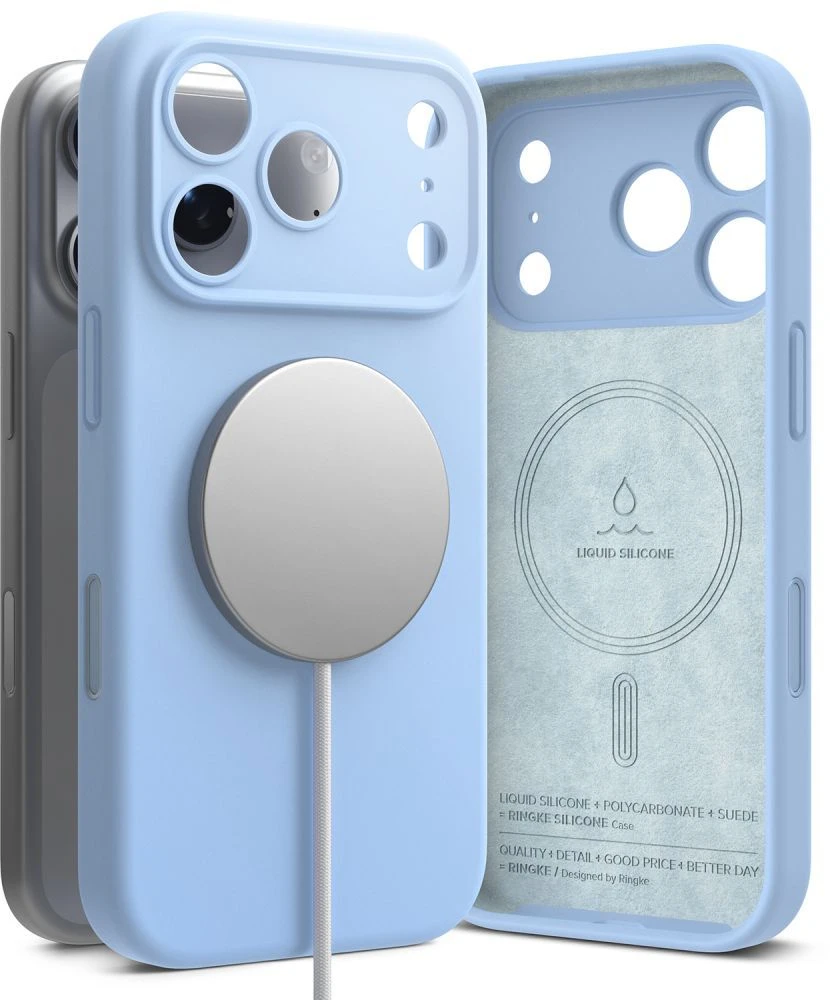 Dėklas RINGKE SILICONE MAGNETIC MAGSAFE iPhone 17 PRO MAX / 18 PRO MAX ŠVIESIAI MĖLYNAS