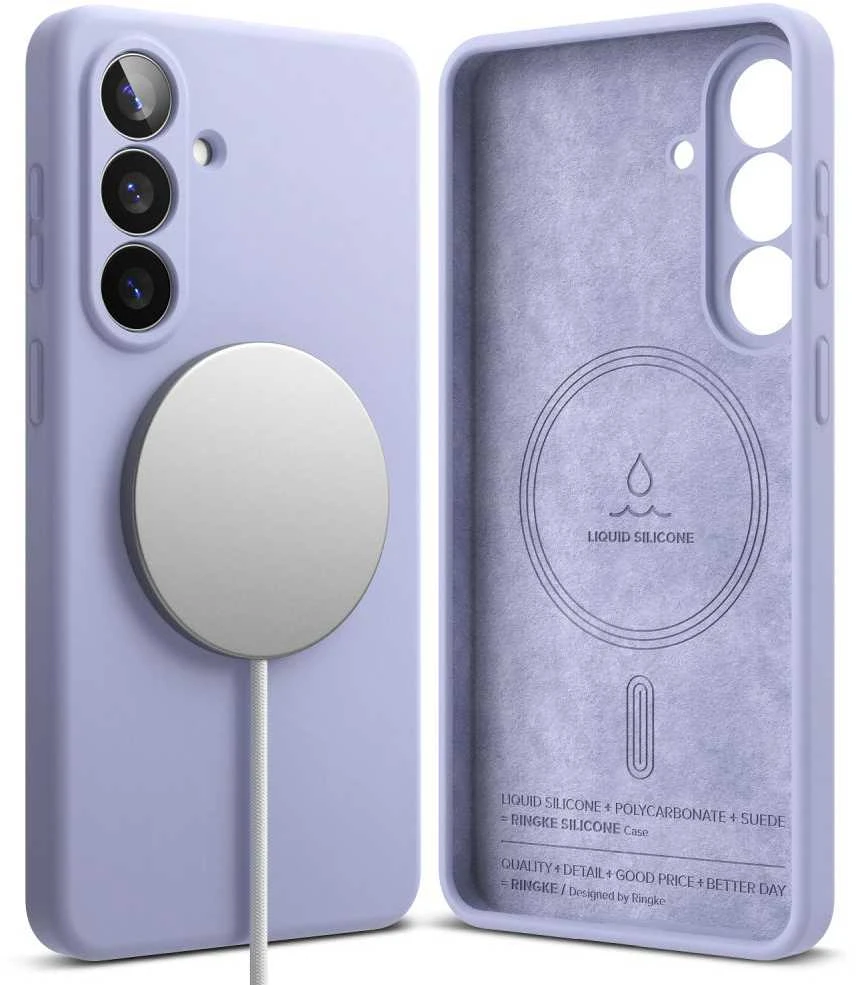 Dėklas „Ringke“ silikoninis magnetinis „MagSafe“ „Samsung Galaxy S26+ Plus“ levandų spalvos