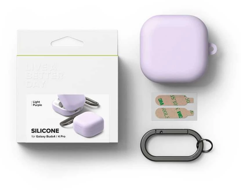 Dėklas Ringke Silicone Samsung Galaxy Buds 4 / 4 Pro šviesiai violetinės spalvos