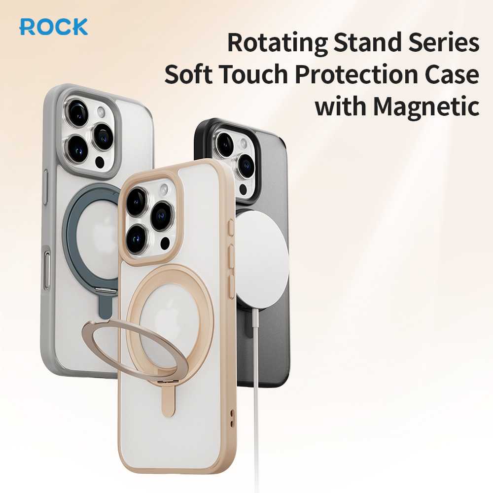 Dėklas „Rock Rotating Stand Soft Touch“ serijos magnetinis „Apple iPhone 16 Pro Max“ aukso spalvos