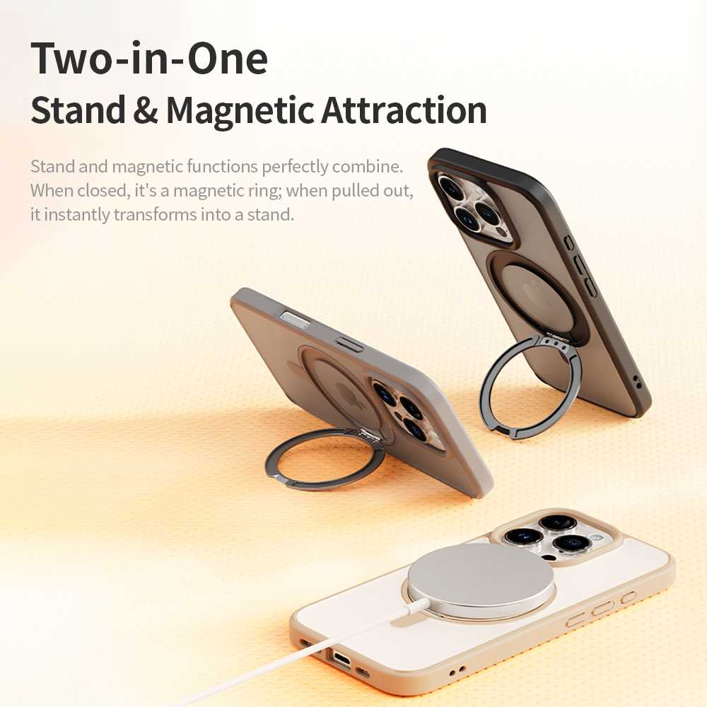 Dėklas „Rock Rotating Stand Soft Touch“ serijos magnetinis „Apple iPhone 16 Pro Max“ aukso spalvos
