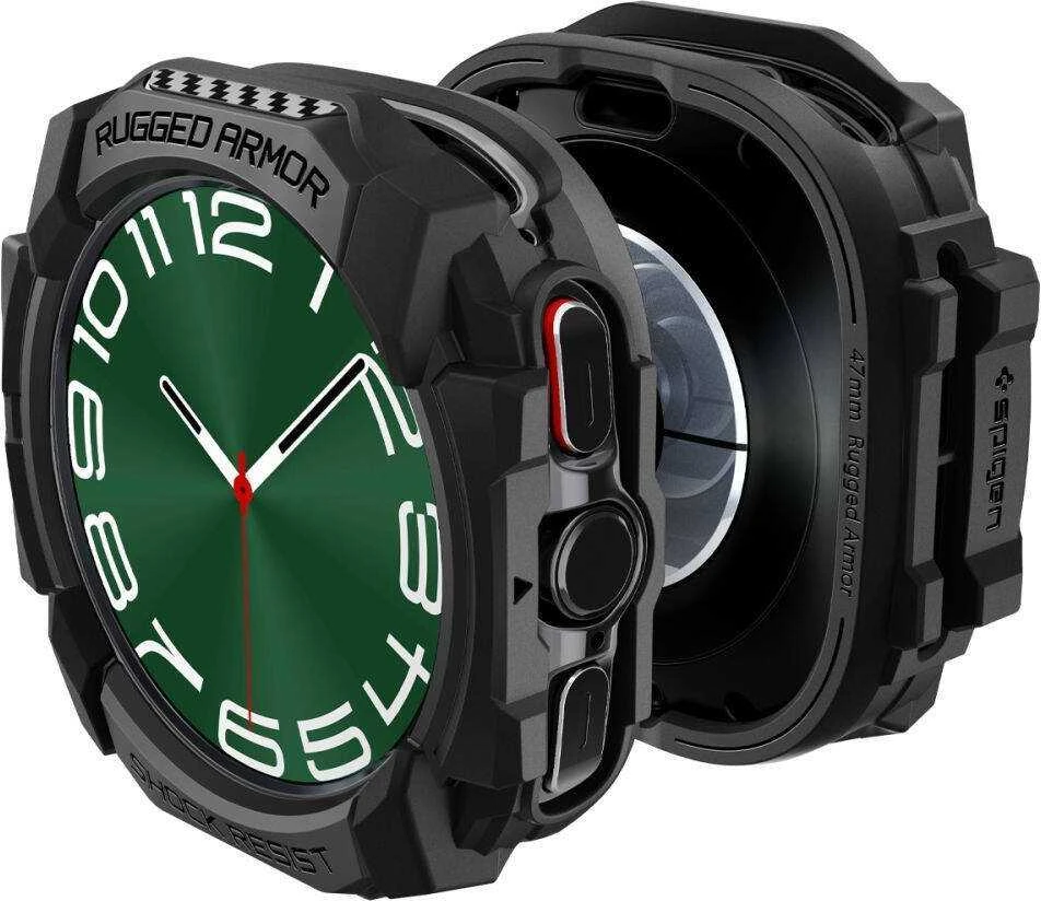 Dėklas Samsung Galaxy Watch 7 (44 mm) Spigen Rugged Armor Matte juodos spalvos