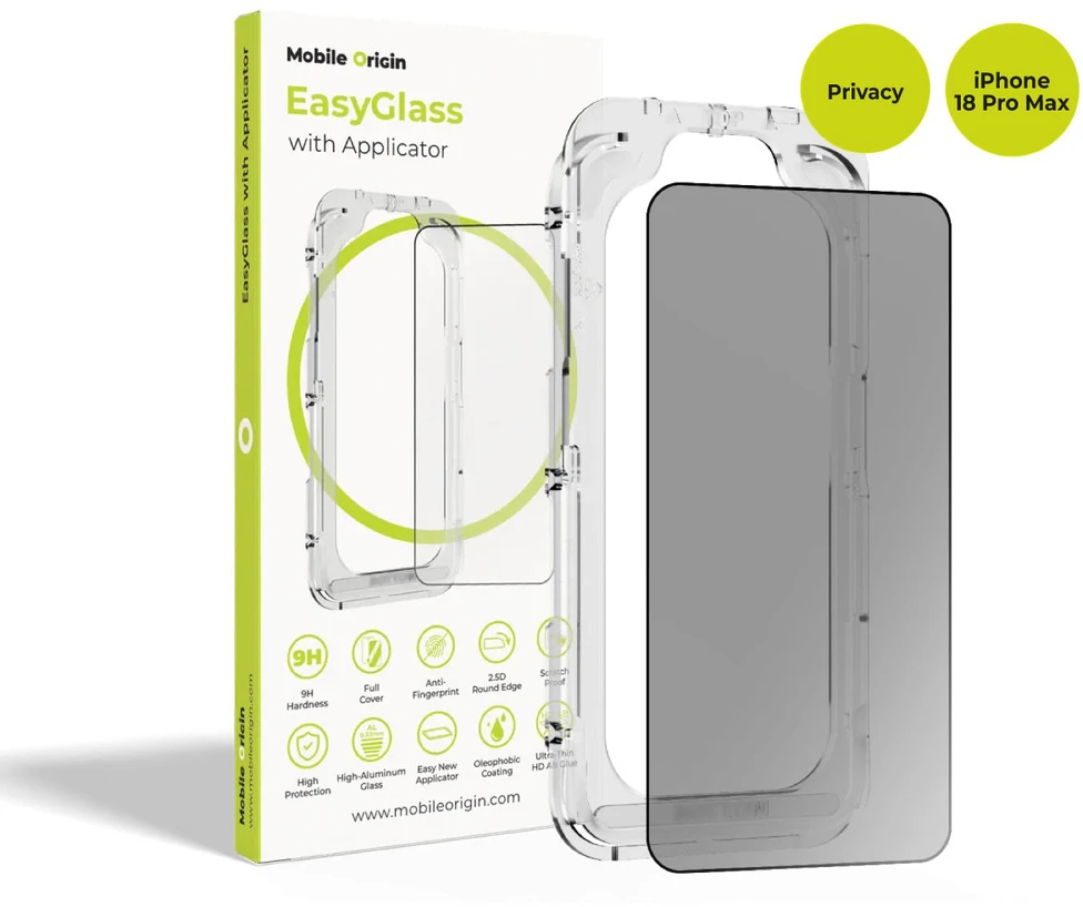 Ekrano apsauginės plėvelės Mobile Origin EasyGlass Privacy su aplikatoriumi iPhone 18 Pro Max