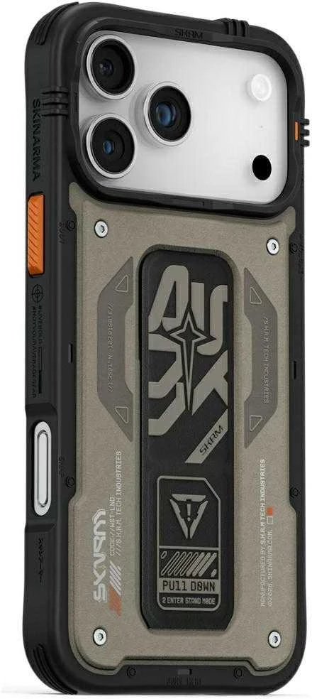 Dėklas Skinarma Aegis skirtas Apple iPhone 17 Pro Max Magnetic Charging + Grip Stand pilkos spalvos