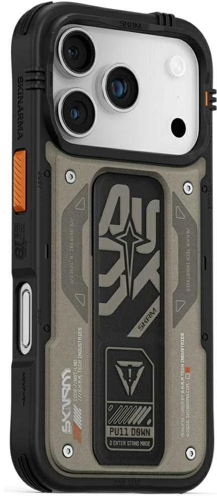 Dėklas Skinarma Aegis Apple iPhone 17 Pro Magnetic Charging + Grip Stand pilkas