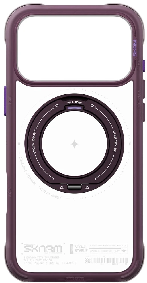 Dėklas Skinarma Atlas MagSafe + besisukantis stovas, skirtas iPhone 18 Pro Max / 17 Pro Max, bordo spalvos