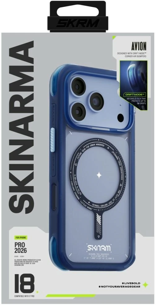 Dėklas Skinarma Avion MagSafe, skirtas iPhone 18 Pro / 17 Pro, mėlynas