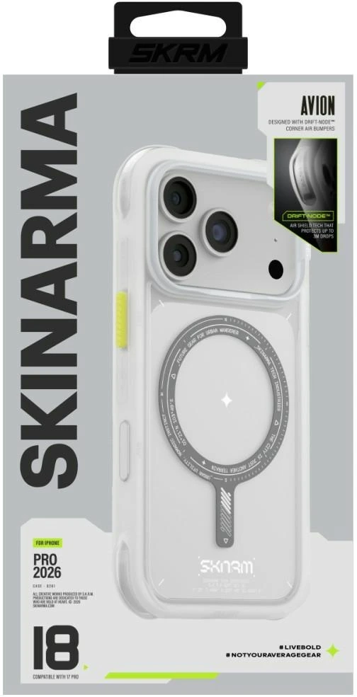 Dėklas Skinarma Avion MagSafe, skirtas iPhone 18 Pro / 17 Pro, baltas