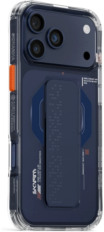 Dėklas Skinarma Haxa Apple iPhone 17 Pro Max Magnetic Charging + Grip Stand mėlynas