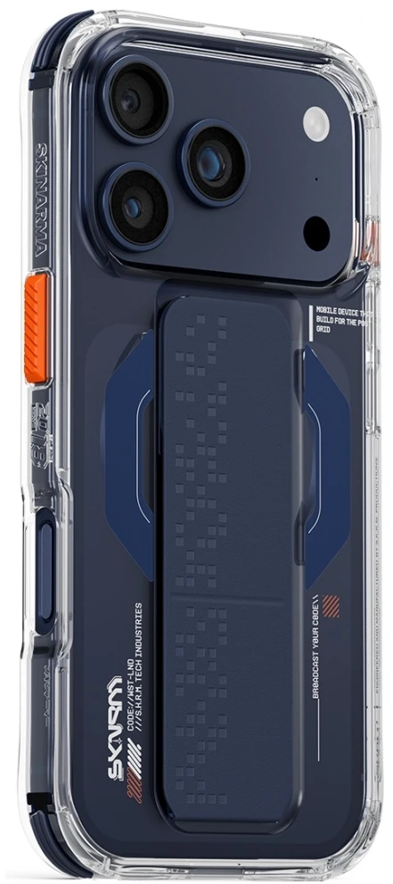 Dėklas Skinarma Haxa Apple iPhone 17 Pro Magnetic Charging + Grip Stand mėlynas