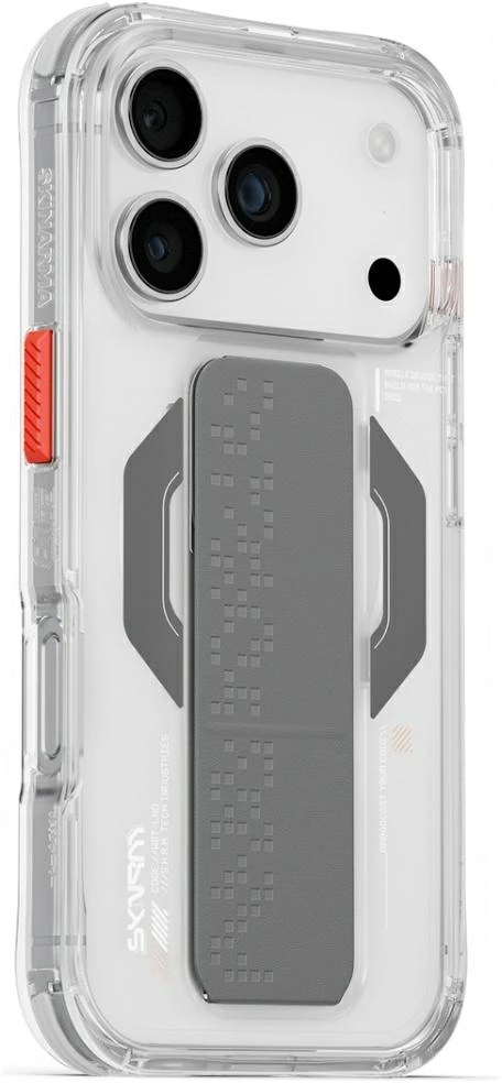 Skinarma Haxa dėklas, skirtas iPhone 17 Pro, su magnetiniu įkrovimu ir laikikliu-stovu, skaidrus