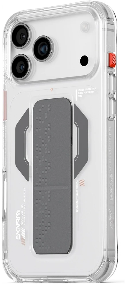 Skinarma Haxa dėklas, skirtas iPhone 17 Pro Max, su magnetiniu įkrovimu ir laikikliu-stovu, skaidrus