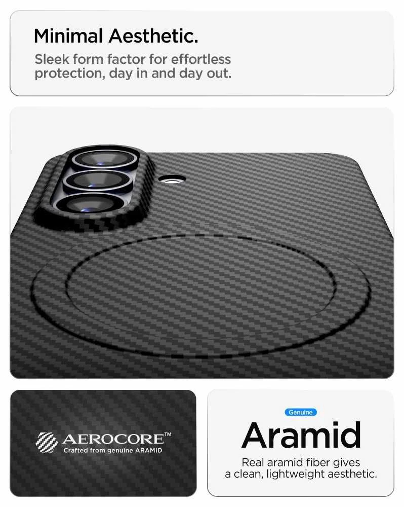 Dėklas Spigen AirSkin Aramid MAG MagSafe Samsung Galaxy S26 juodos spalvos