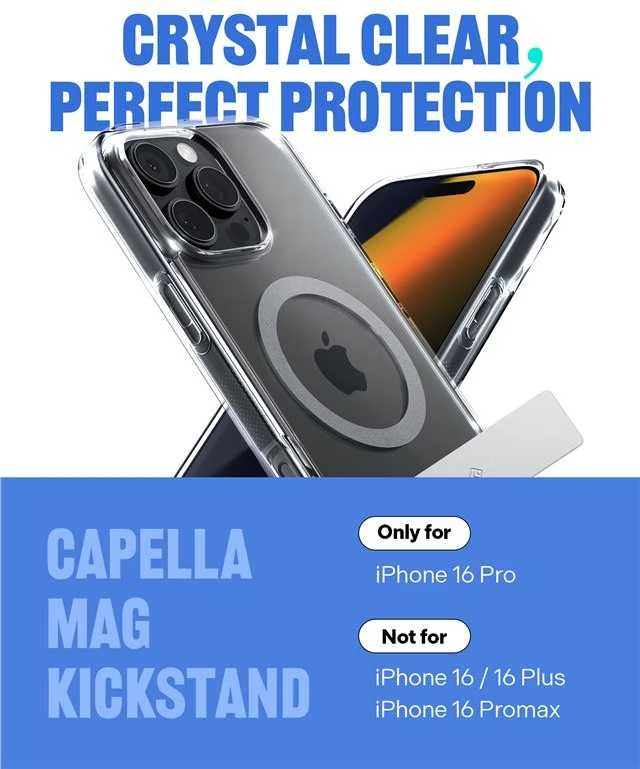 Dėklas Spigen „Capella MagSafe“ stovas, skaidrus pilkos spalvos – „iPhone 16 Pro“