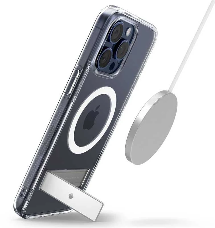 Dėklas Spigen Caseology Capella MagSafe stovas, skaidrus baltas - iPhone 15 Pro