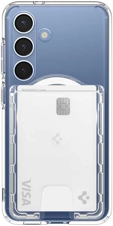 Dėklas Spigen itin hibridinė „MagSafe“ piniginė, krištolo skaidrumo – „Samsung Galaxy S25“ serija