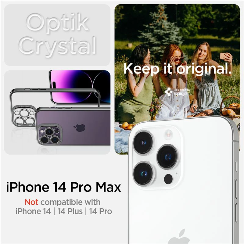 Dėklas Spigen Optik Crystal, chrominė pilka - iPhone 14 Pro Max