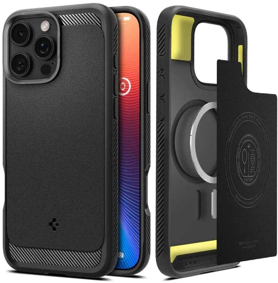 Dėklas Spigen Rugged Armor MagSafe do Apple iPhone 16 Pro Max – dėklas telefonui juodos spalvos