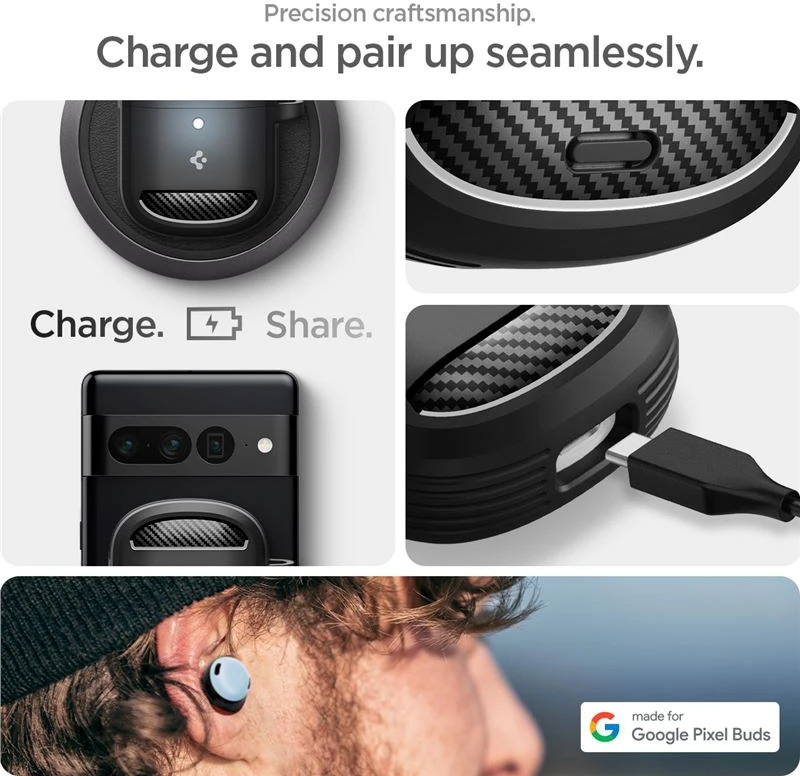 Spigen Rugged Armor apsauginis dėklas, skirtas Google Pixel Buds Pro 2, juodos spalvos