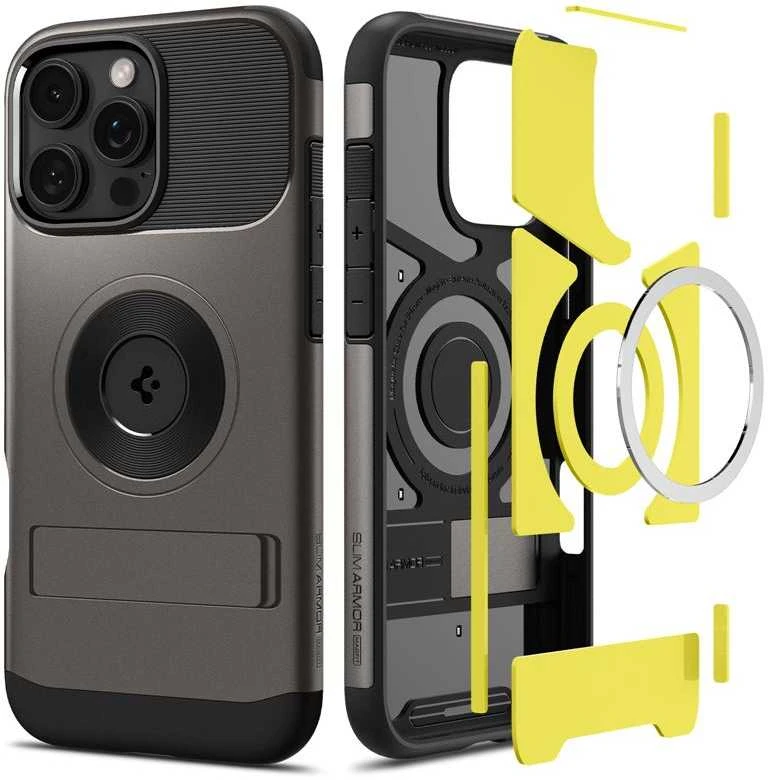 Dėklas Spigen Slim Armor MagSafe, gunmetal - iPhone 16 Pro